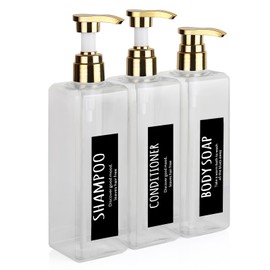 DEROANBOTT Black Shampoo and Conditioner Dispenser Set of 3, 16.9oz Shampoo Bottles Refillable with Pump - Body Wash Dispenser for Shower Shower for Decor (Transparent)