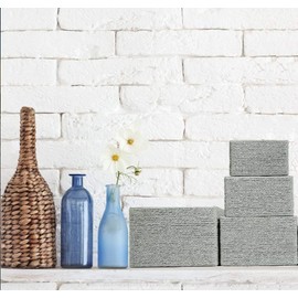 LA JOLIE MUSE Storage Baskets Set 4 - Stackable Woven Basket Paper Rope Bin, Storage Boxes for Makeup Closet Bathroom Bedroom (Gray)