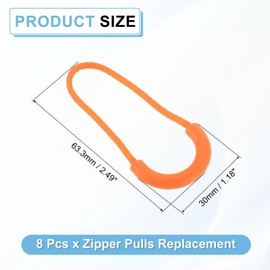sourcing map 8Pcs Zipper Pulls Replacement, U-Shape Zipper Pull Cord Extender, Fix Tab Tag Extender for Luggage Backpack Jacket Handbags, 63.5mm Orange