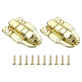 sourcing map 2 Pcs Duck-Billed Hasp Lock, 60 x 40mm Retro Box Toggle Latch Metal Buckle Hasp Clasp with Padlock Hole with Screws for Jewelry Box Suitcase Toolbox Wooden Case, Gold