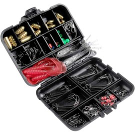 Fishing Tackle Box Kit with Hooks Barrel Swivels Fishing Beads, Bullet Sinkers, Outdoor Fishing Accessories (138pcs Kit)