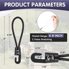 Bungee Cords with Hooks 4 Inch, 50 PCS Short Bungee Cord Straps with UV Resistant, 4 MM Diameter Small Tarpaulin Hooks for Tarps, Tents, Basic Securing
