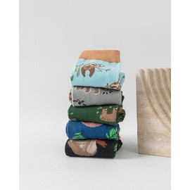 Angelteers 5 Pairs Cute Animal Crew Socks Fun Casual Cotton Calf Socks for Women (US, Alpha, One Size, Regular, Regular, Sloth)