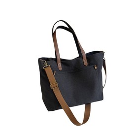 FYMOHIEE Tote Bag, Canvas Shoulder Bag, A4, Large Capacity, For Work or School Commutes, Crossbody Wear, Women's, Men's, Black