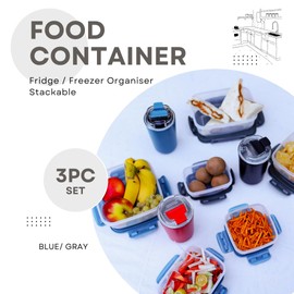 OrionMart Food Storage Containers with Lids Rectangular Plastic Lunch Boxes Set of 3 Fridge/Freezer Organiser Stackable | Air Tight Food Storage Containers BPA Free