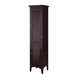 Teamson Home Glancy Linen Tower Freestanding Cabinet Tall Narrow Bathroom Kitchen Living Room Storage with 2 Shutter Doors 5 Tier Shelves, Dark Espresso
