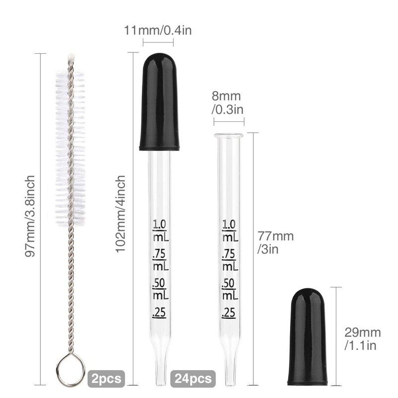 LFBEST 24pcs 1ml Scale Dropper Glass Dropper Liquid Pipette Rubber