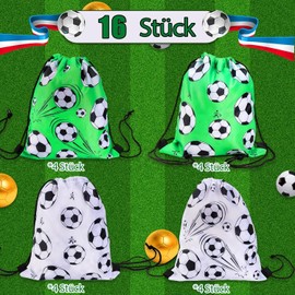 Cptoion Pack of 16 Football Drawstrings, 30 x 25 cm Sports Party Drawstring Bags, Football Bags Drawstring, Sports Drawstring Backpack for Children, Children's Birthday Party Supplies, 4 Styles, Pack