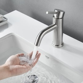 Kohonby Single Hole Bathroom Faucet,Single Handle Brushed Nickel Bathroom Sink Faucet,Modern Stainless Steel Commercial Basin Faucet (No Drain）