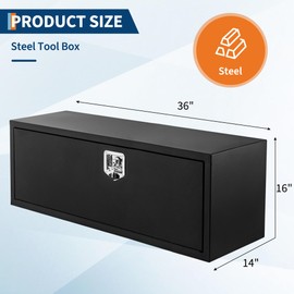 36'' Black Steel Underbody Truck Tool Box with T-Handle Lock, Heavy Duty Truck Toolbox Truck Storage Organizer Tool Box Chest For Pickup Truck Bed, RV, Trailer, 36"x 14"x 16"