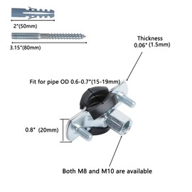 JDHGSHL 6 PCS Split Ring Pipe Hanger, Heavy Duty Adjustable Pipe Bracket Clamp with Screw & Expansion Tube, Wall Ceiling Mount Galvanized Iron Pipe Strap Supports Fit for Pipe OD 0.6-0.7 Inch(15-19mm)