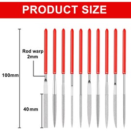 10 Pcs Precision Mini Modelling File Set - Mini Diamond Needle Files Set for Jewelers - Round, Flat & Triangular Diamond Files Tools for Metal, Resin, Plastic & Miniatures - 2 x 100mm