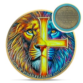 Lion of Judah Christian Challenge Coin - Rare Joshua 1:9 Religious Jesus Coins - Inspirational Cross God Pocket Bible Verses Chip Token for Study - Good Luck Commemorative Gifts for Men Women
