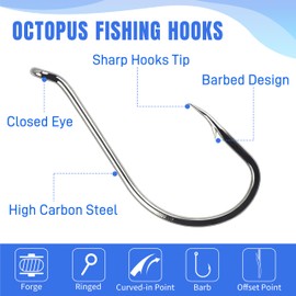 Octopus Fishing Hooks-120pcs Sport Circle Hooks Octopus Beak Offset Fishing Hooks Black High Carbon Steel Fishing Jig Hooks Barbed Fishhook for Saltwater Bass Trout Size8#-9/0