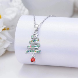 Lypic Christmas Necklace 925 Sterling Silver Christmas Tree/Reindeer/Penguin Necklace for Women Holiday Jewelry Gifts Birthday Xmas, Base, created zircon gemstone
