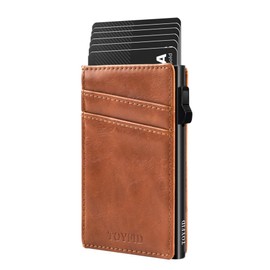 TOYFID Minimalist Wallet for Men, Pop Up Wallet Quick Access to Cards, Slim Wallet for Men,Hold 7 Credit Cards, Card Holder Wallet for Men,RFID Blocking Protection, Genuine Leather, Brown