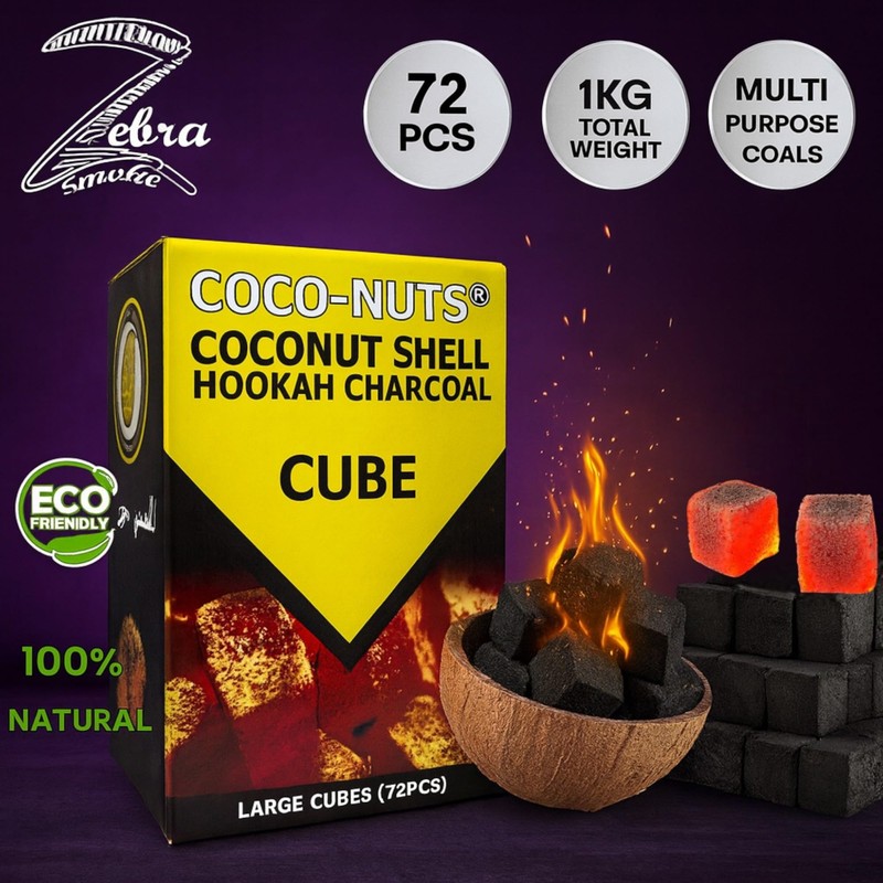 Zebra Smoke Coconuts Charcoal with 72pc Unit Charcoal Cubes, Coconut