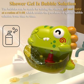 NEXTAKE Dinosaur Bathtub Bubble Maker Toy, Dino Tub Bubble Blower Toy Electric Bubble Machine Bath Toy with Colorful Gradient Lights and Joyful Music, No Special Bubble Solution Needed