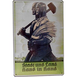 Tin Sign Tin Sign 20 x 30 cm City and Country Hand in Hand Harvest Aid Farmers Workers 3rd Reich DDR FDJ