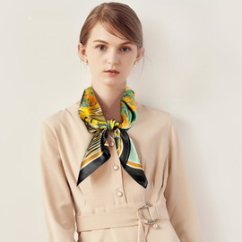 LumiSyne Women's Silk Scarf, Square Scarf, 70 x 70 cm, Artistic Painting Pattern, Lightweight Satin Square Scarf, Multifunctional Neckerchief, Headscarf, Bandana, Headpiece, Hairband, blue girls back