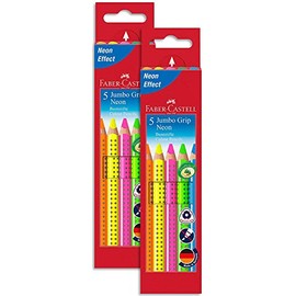 Faber-Castell Jumbo Grip Neon 110994 Colouring Pencils, Pack of 5 (2 Packs, Colouring Pencils)