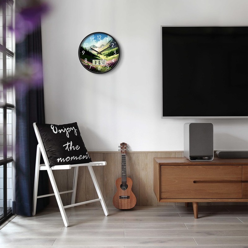 SCOAGE Digital Large Display Silent Wall Clock with Temperature Date