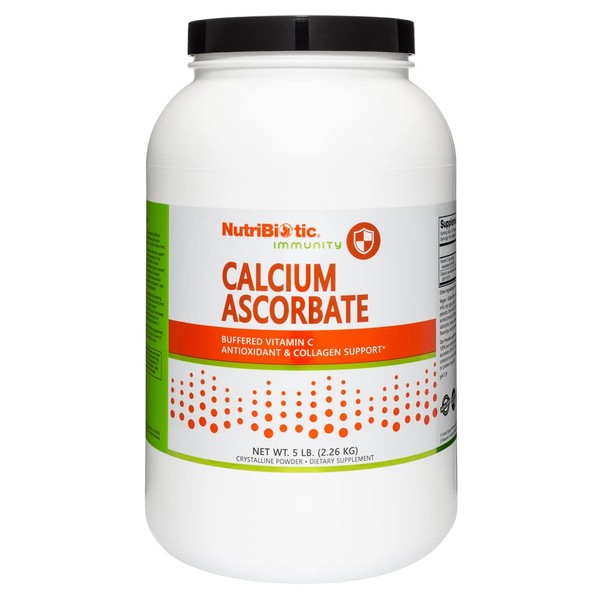 NutriBiotic - Calcium Ascorbate Vitamin C Powder, 5 Lb | Essential Antioxidant & Collagen Supplement Buffered with Calcium | Non Acidic & Easier on Digestion than Ascorbic Acid | Gluten & GMO Free