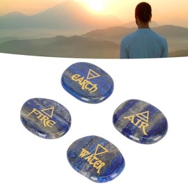 4 Element Stones, Earth, Air, Fire, Water, Anxiety Relief, Reiki Symbol Stones, Flat, Versatile, Portable for Meditation (Lazurite Rocks)