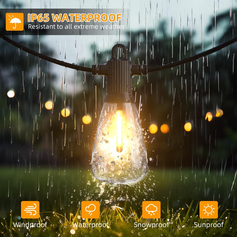 FOOMAN LED Outdoor String Lights, 50FT Outside Waterproof Patio Lights