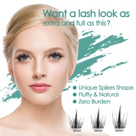 DIY Eyelash Extension, 3D Effect Glue Bonded Band Individual Lash 48 Clusters Volume Lashes Set, Home Eyelash Extension, C curl Lashes Pack 12MM-Spikes-48 Clusters