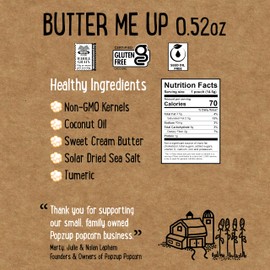 Popzup Popcorn - Popped & Seasoned by Hand with Pure and Simple Ingredients, Gluten Free and non-GMO (12 Butter Me Up 70 Calorie Bags)