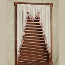 Touch of Class Fruitful Embroidered Slubbed Oatmeal Window Swag Valance Pair 60 x 63