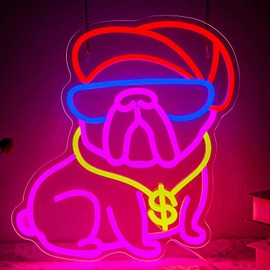 French Bulldog Neon Sign for Wall Decor Dimmable Frenchie Bulldog LED Neon Light Hip Hop Dog Neon Sign for Pet Shop, Game Room, Bedroom, Bar, Man Cave Party Decor Gifts for Dog Lovers