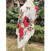 FANFAN Bohemian Rose Pattern Square Shawl - Lightweight Cotton Linen