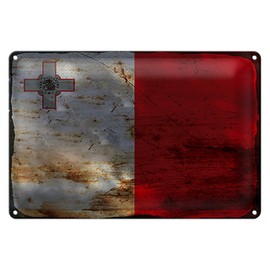 Vintage Malta Flagge | Blechschild | Nostalgie Deko | 18 cm x 12 cm