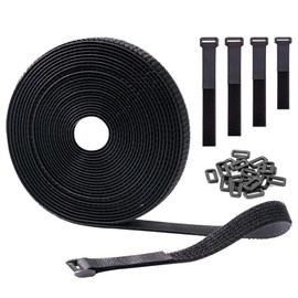 GripZz Reusable Velcro Tape, 2 cm x 5 m with 25 Buckles Roll, Adjustable Cable Straps with Loops, Hook Tape for Cutting to Size, for Cable Management and Storage