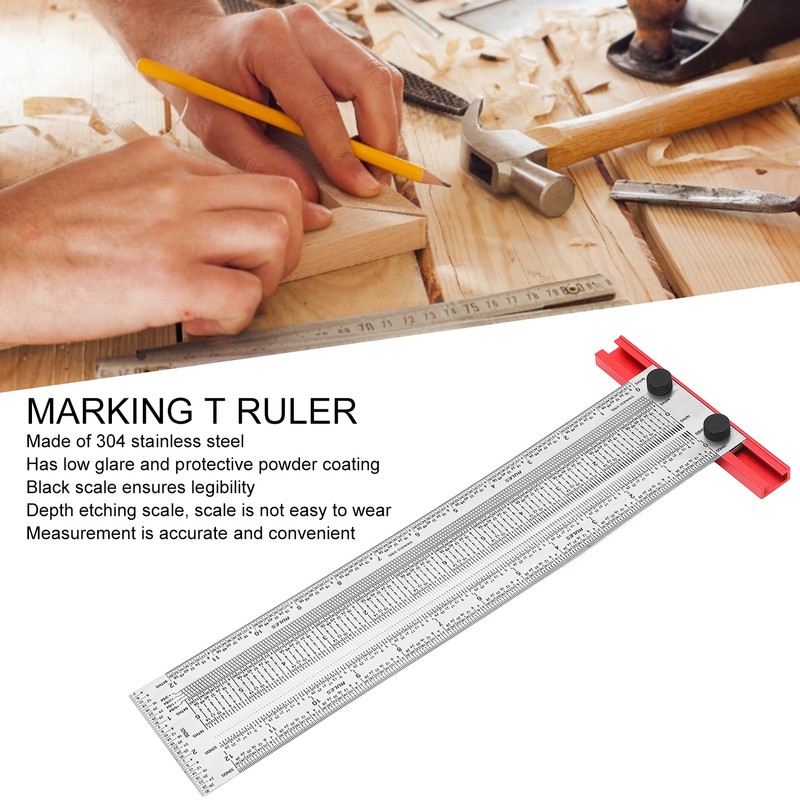 Marking T Ruler Stainless Steel Protective Powder Coating Black Scale