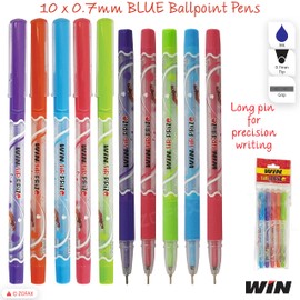 WIN 5 x 0.7mm Tip Ball Pens SirPrize BLUE Ballpoint Biro Pens Soft Rubber Grip