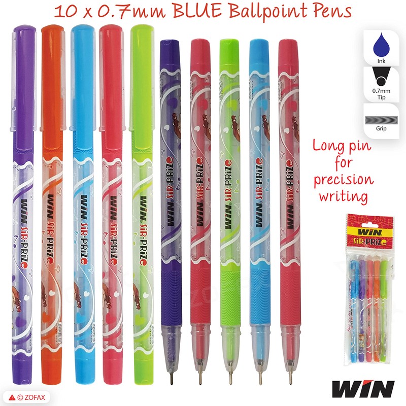 WIN 5 x 0.7mm Tip Ball Pens SirPrize BLUE Ballpoint