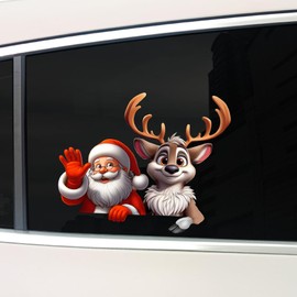 Christmas Car Decals Stickers,Santa Claus Snowman Christmas Stickers Removable,Christmas Holiday Wall Window Clings Decals Merry Christmas Winter Decals (Waving Santa Claus Elk)