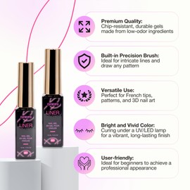 CURACORO Gel Liner Nail Art, Professional Nail Gel Polish, Long-Lasting, Chip-Resistant, Low Ordor Nail Gel, Built-in Precision Brush for Nail Lines, Patterns, French Nails, 3D Designs