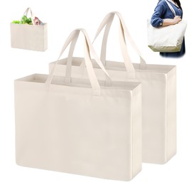Pmueuff Cotton Bag 45 x 35 cm, Pack of 2 Large Shopping Bags, Reusable Cotton Bag, Fabric Bag, Cotton Bag for Painting, Jute Bag, Blank for Sports, Shopping, Food