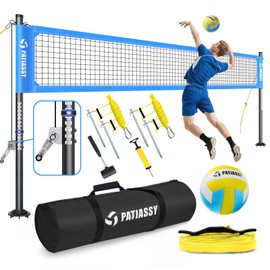 Patiassy Heavy Duty Professional Volleyball Net Set for Backyard & Beach, 32-Ply Reinforced Net with Steel Anti-Sag Winch, Height-Adjustable Rust-Proof Aluminum Poles & Portable Carry Bag