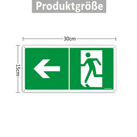 Emergency Exit Sign Aluminium 30 x 15 cm with UV Protection Emergency Exit Sign Arrow Left Escape Road Sign Rescue Way Sign