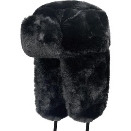 Russian Ushanka Cap Faux  Trapper Winter Ear Flap Trooper Aviator Hat  Hat Cap Black
