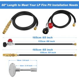 Skyflame LP Burner Connection Kit, Propane Fire Pit Replacement Parts with 1/2" Control Valve Key Set, 0~30PSI Adjustable Gas Pressure Regulator Hose, 60" Connect Hose, 150K Brass Air-Mixer