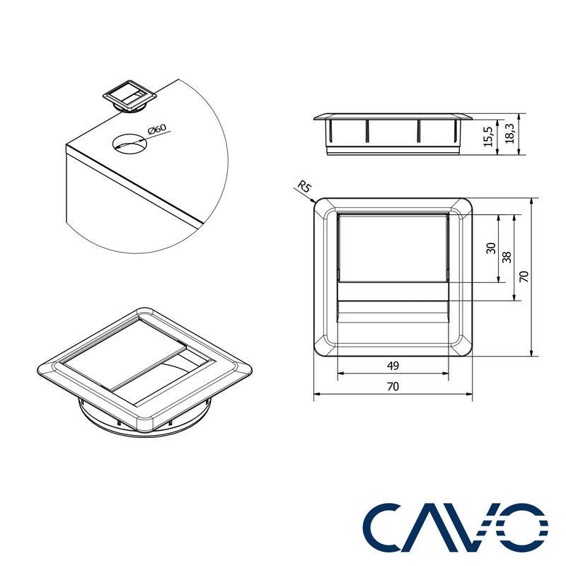 CAVO Set of 2 Cable Grommets (70 x 70 mm,
