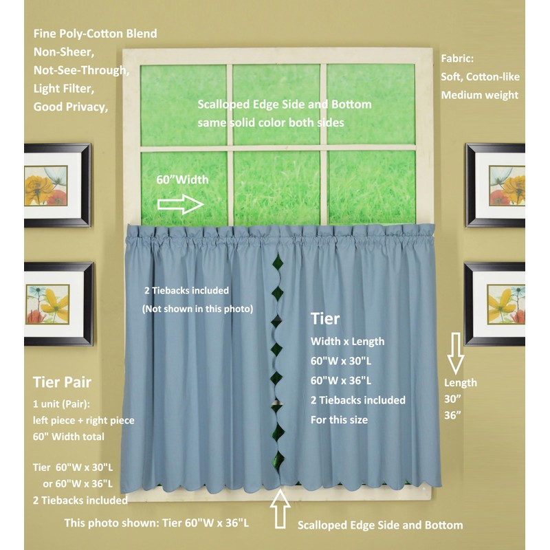 Today's Curtain, Orleans Scallop Curtain, Blue 36" Tier Pair and