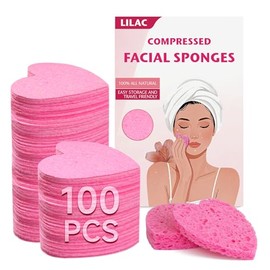 LILAC Esponjas Faciales Comprimidas Rosas(100 Unidades) Esponjas De Maquillaje Ecológicas De Celulosa 100% Natural Para Limpieza Suave Exfoliación Y Eliminación De Maquillaje Resistente Artí