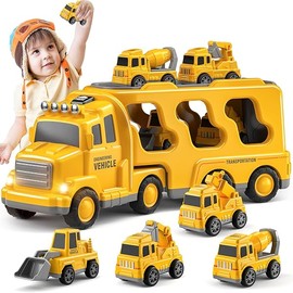 5 in 1 Construction Trucks Cars Toys for Toddlers 3-5, Boy Toddler Car Truck Toys with Light Sound, Birthday Gifts Toys for 3 4 5 Year Old Boy